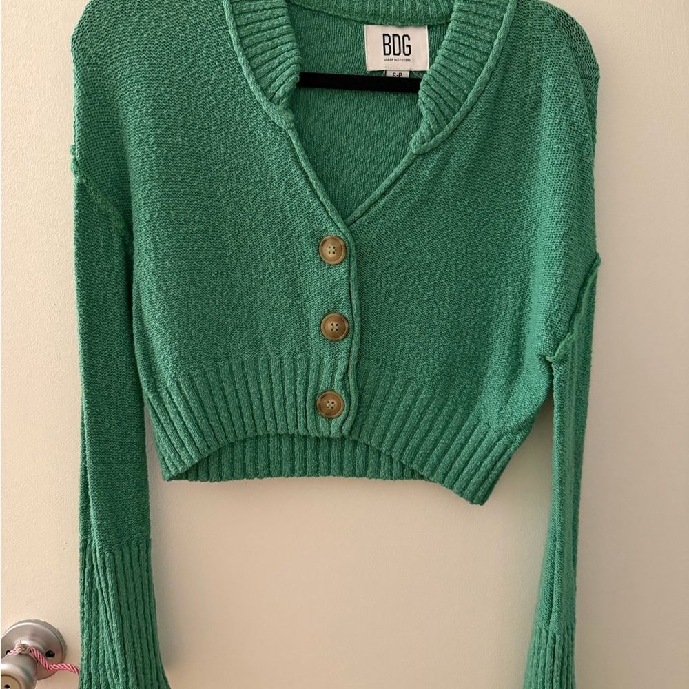 Urban Outfitters Green Cropped Cardigan